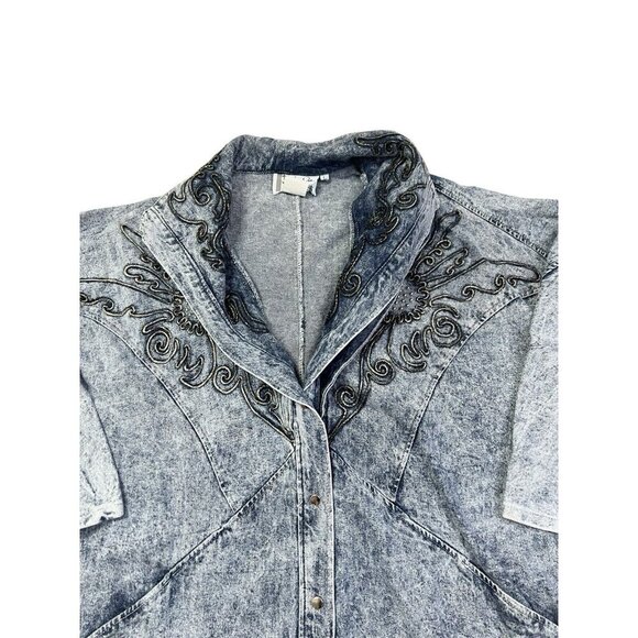 Vtg 80s Acid Washed Embellished Large Jean Jacket Streetwear Fly Oversize USA - Picture 8 of 16